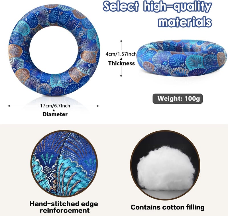 UPCEED Singing Bowl Cushion for Tibetan Singing Bowls, Handmade Silk Brocade Round Cushion Pillow for Sound Healing and Crystal Sound Bowls Accessories(DeepBlue,6.7 Inch) - Image 2